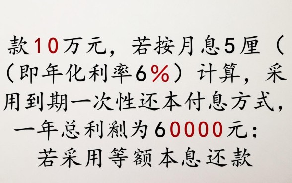 贷款10万利息5厘一年多少利息