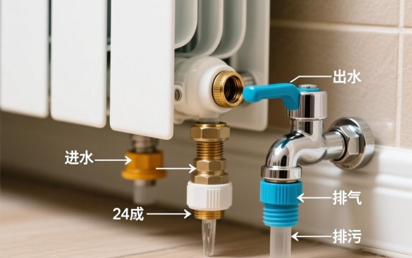 暖气片水龙头下边有几个口子怎么安装的，暖气片进出水口怎么接