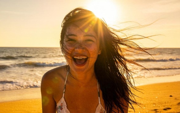 沙滩上的性感肌肉美女